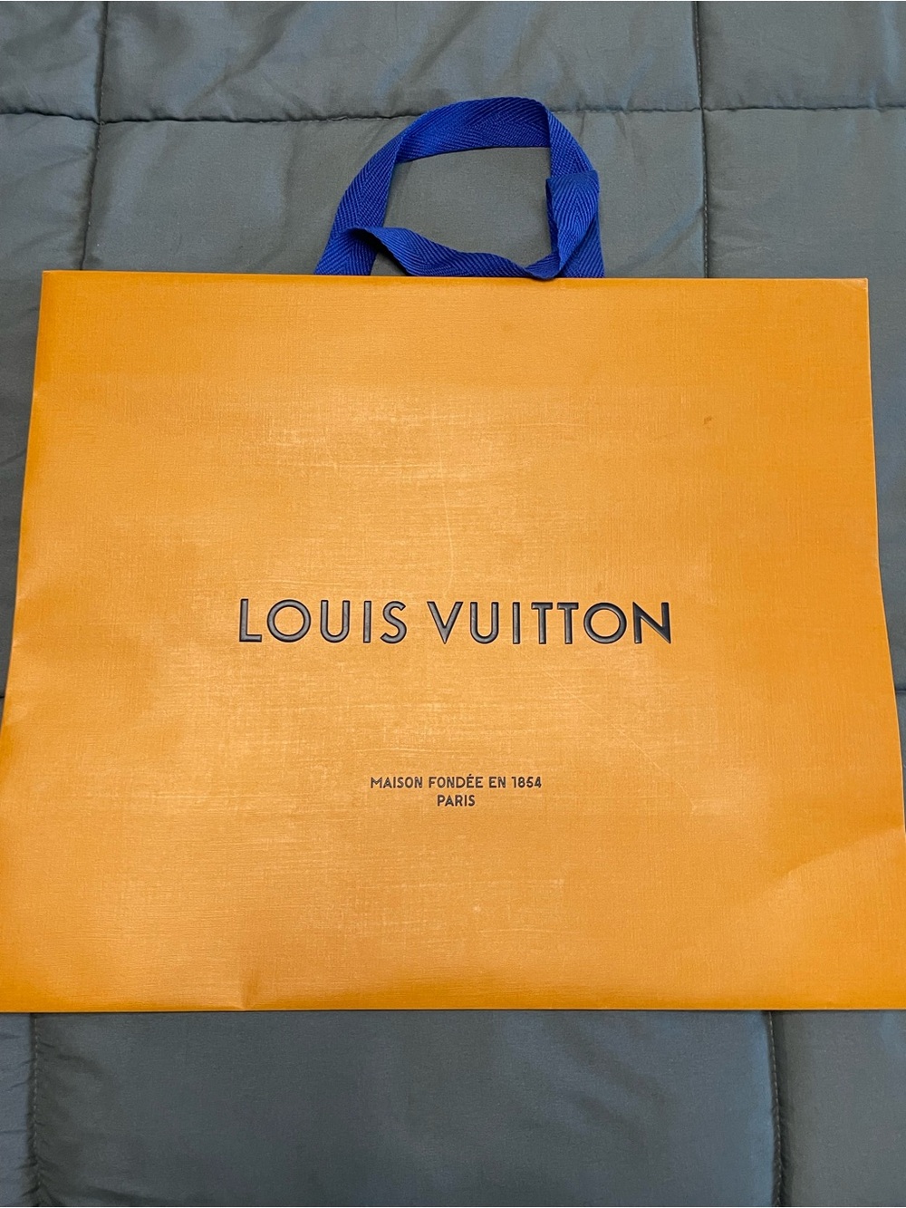 Louis Vuitton Orange Gift Bag with Blue Ribbon Handles